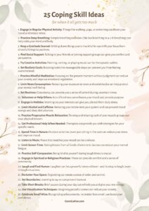 Calm printable list of coping skill ideas.