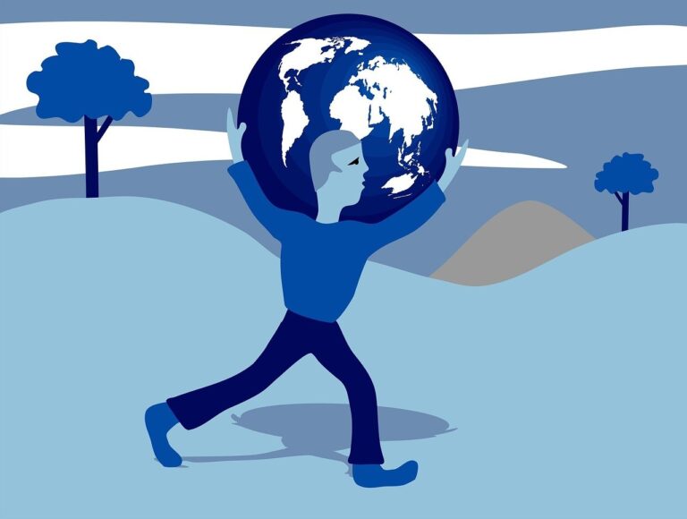 Vector art of a determined figure holding the globe on their back, representing resilience, inner strength, and the power to overcome challenges.